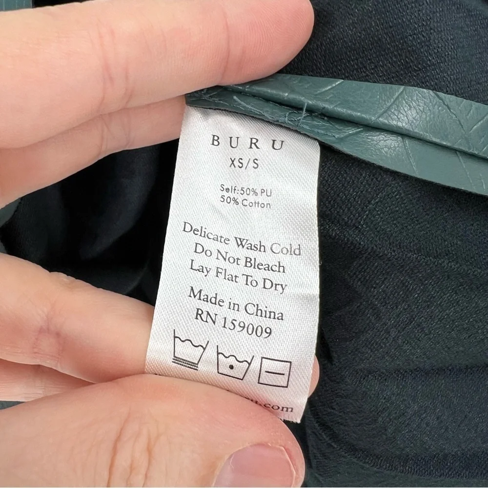 NWT Buru Faux Croc Pleated A-Line Skirt with Pockets XS/S Teal Spring Party